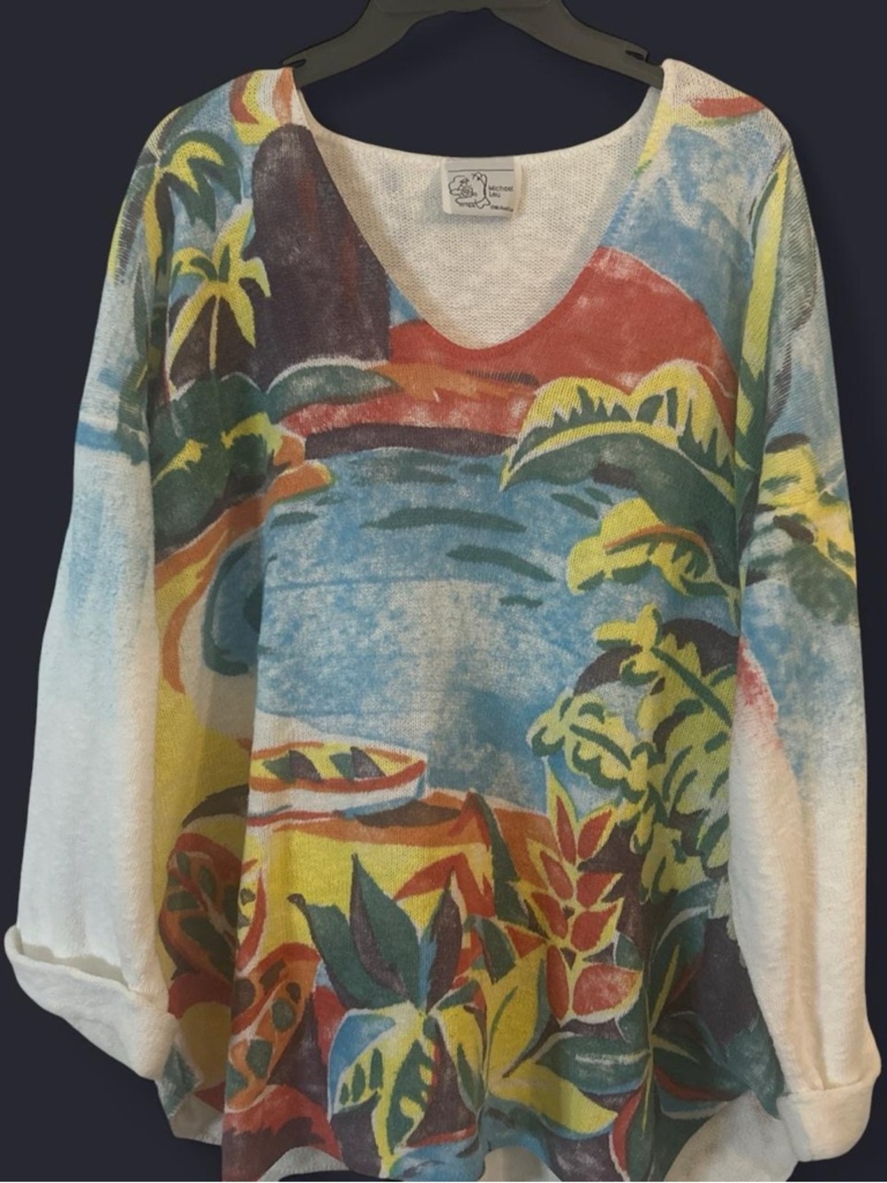 Michael Leu tropical maximalist 100% cotton wearable art  island sweater
